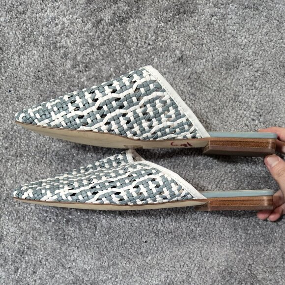 Sam Edelman Leona Blue White Woven Slip On Square Toe Mule Flat Beachy Boho - Picture 8 of 12